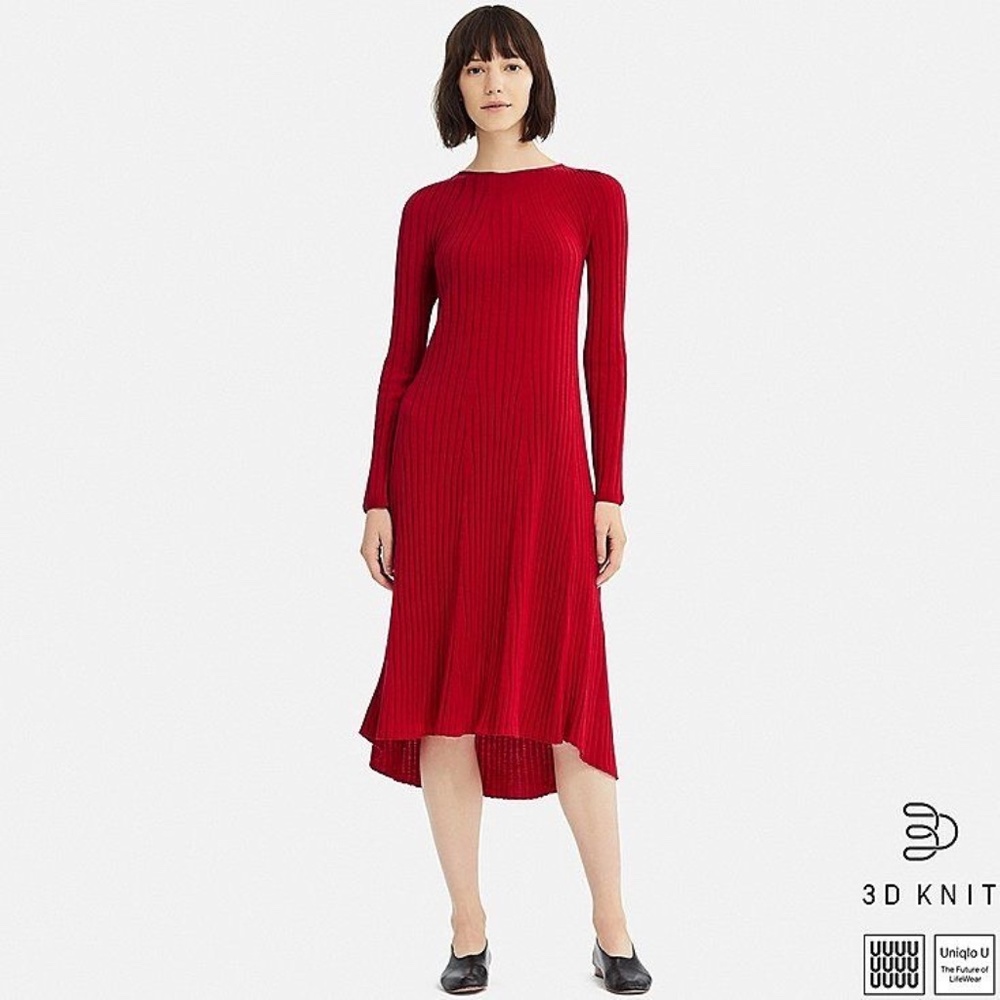 Uniqlo U 3D Extra Fine Merino Flare Midi Dress - Size Small